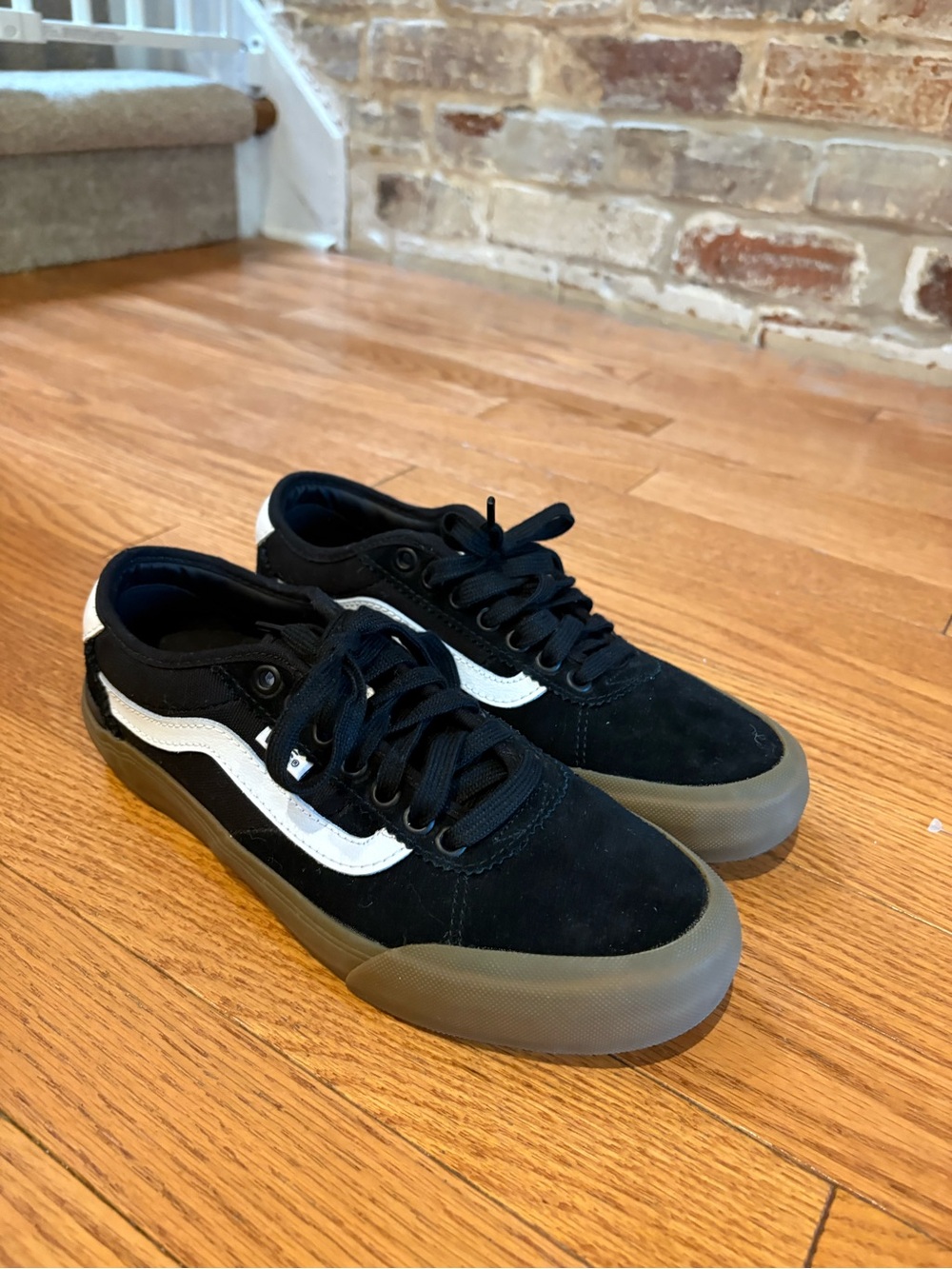 Vans Men’s Black Suede Sneakers with White Side Stripe and Gum Outsole